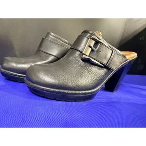 Sofft Women's Brown Leather Heeled Buckle Clog Mules Size 8M